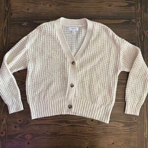 Women’s POPSUGAR Cream Waffle Knit Button Front Cardigan Size L cottagecore